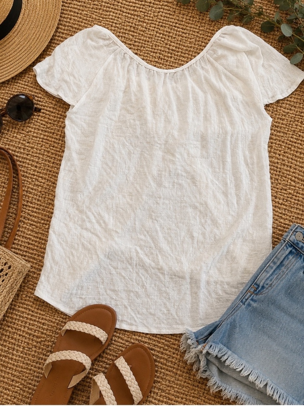 Kona Sol White Gauze Swim Cover Up Large Boho Beach Resort Flutter Sleeve